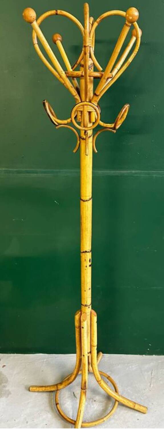 Curved rattan coat rack, 1950s-1970s