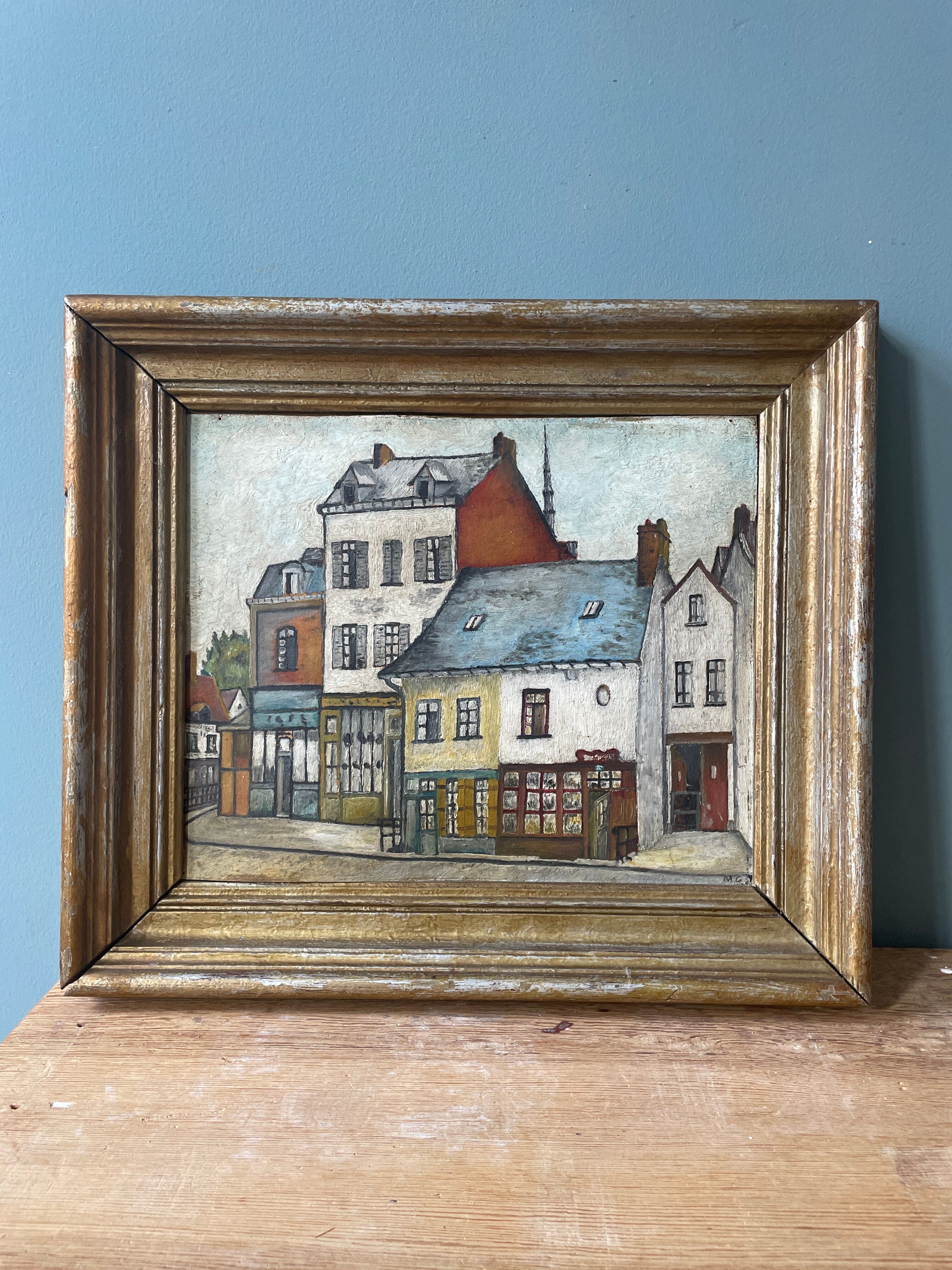 Oil on old cardboard framed and signed