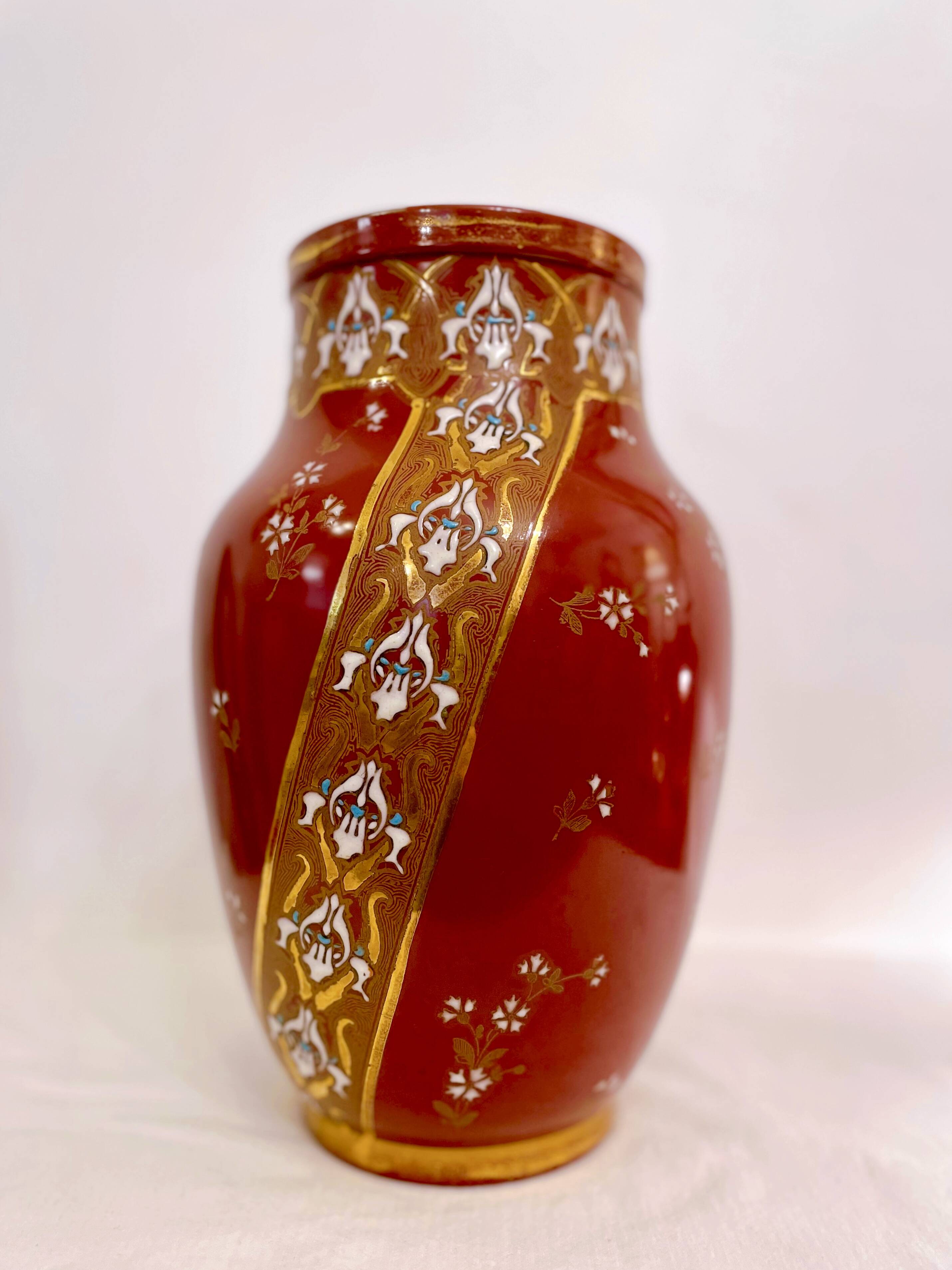 Red Art Deco vase, Keller & Guérin Lunéville earthenware