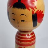 Traditional Japanese Kokeshi Doll Signed Hand Painted with Flower Decor, 31cm