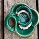 Vintage ceramic pocket trays, leaf shape – Green and cream