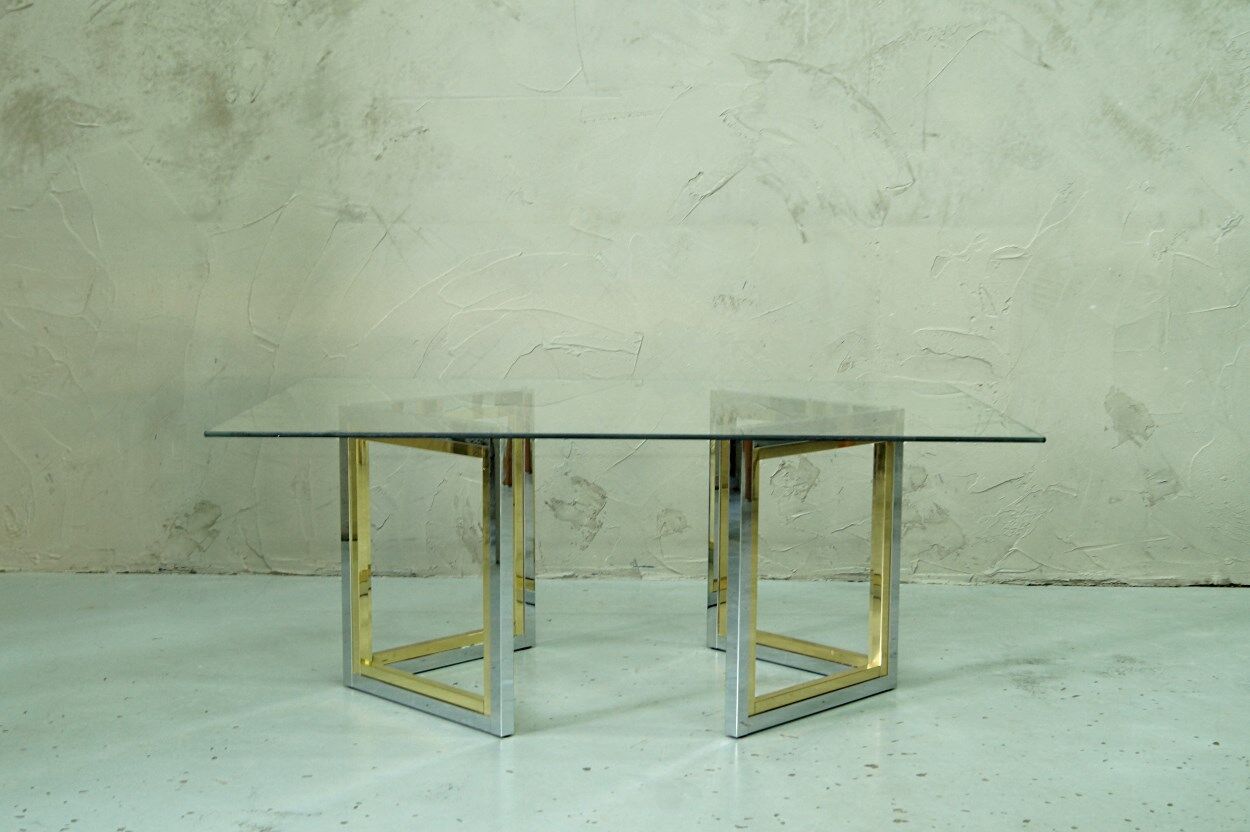Italian modern brass and chrome coffee table, 1970