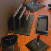 Vintage 7 Piece Office Set from the 50s in Green Leather "Le Tanneur".