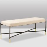 Pair of white benches, in lacquered and gilded metal. 2000s.