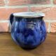 Navy Blue and White German Pitcher Made in Rügen, Drip Glaze Pottery