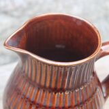 Superbe pichet vintage Digoin Sarreguemines en céramique émaillée brune