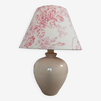Lampe à poser céramique abat jour toile de Jouy rose, vintage