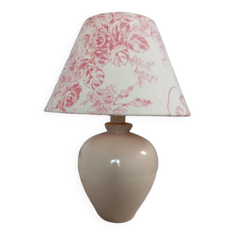 Lampe à poser céramique abat jour toile de Jouy rose, vintage