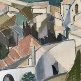 Vintage Modernists Oil On Canvas Landscape Painting by Nini Landgren 1950s