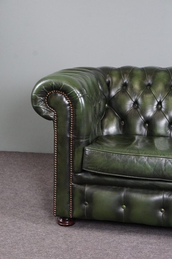 Chesterfield sofa in green cowhide leather
