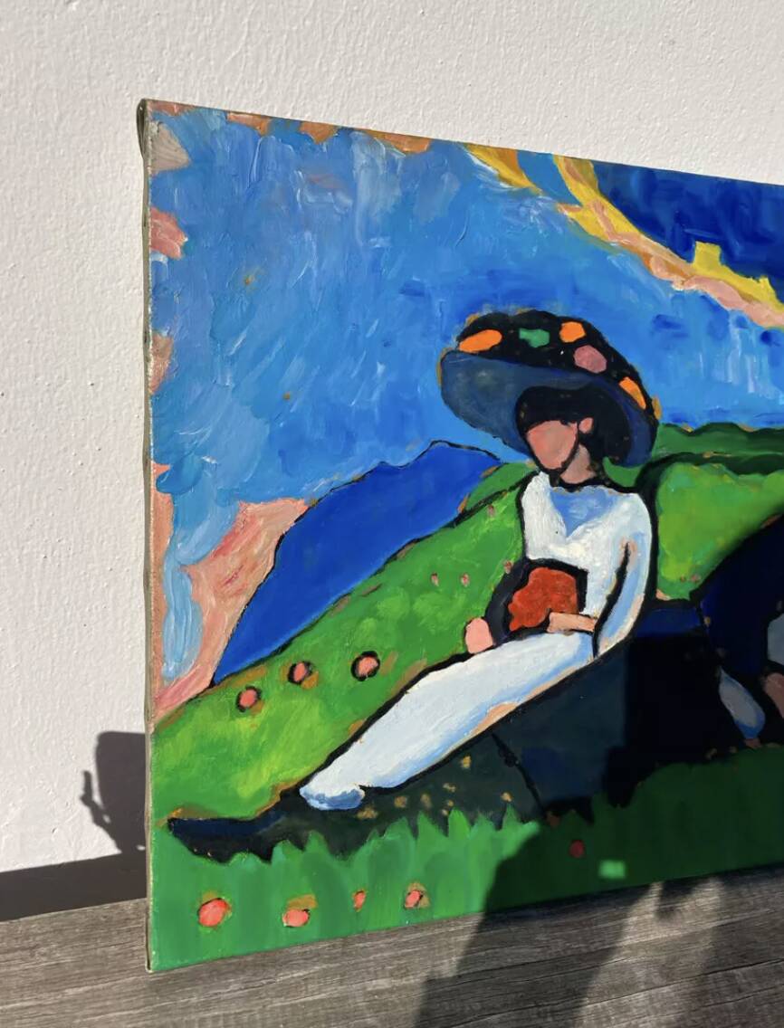 Tableau huile sur toile campagne couple