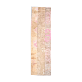 Tapis vintage patchwork runner 3x9, brwon beige rose, 2.6x8.10 ft, 17363
