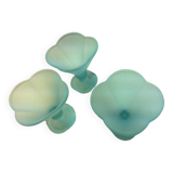 set of 3 ice cream / dessert cups, on foot, frosted blue-green glass