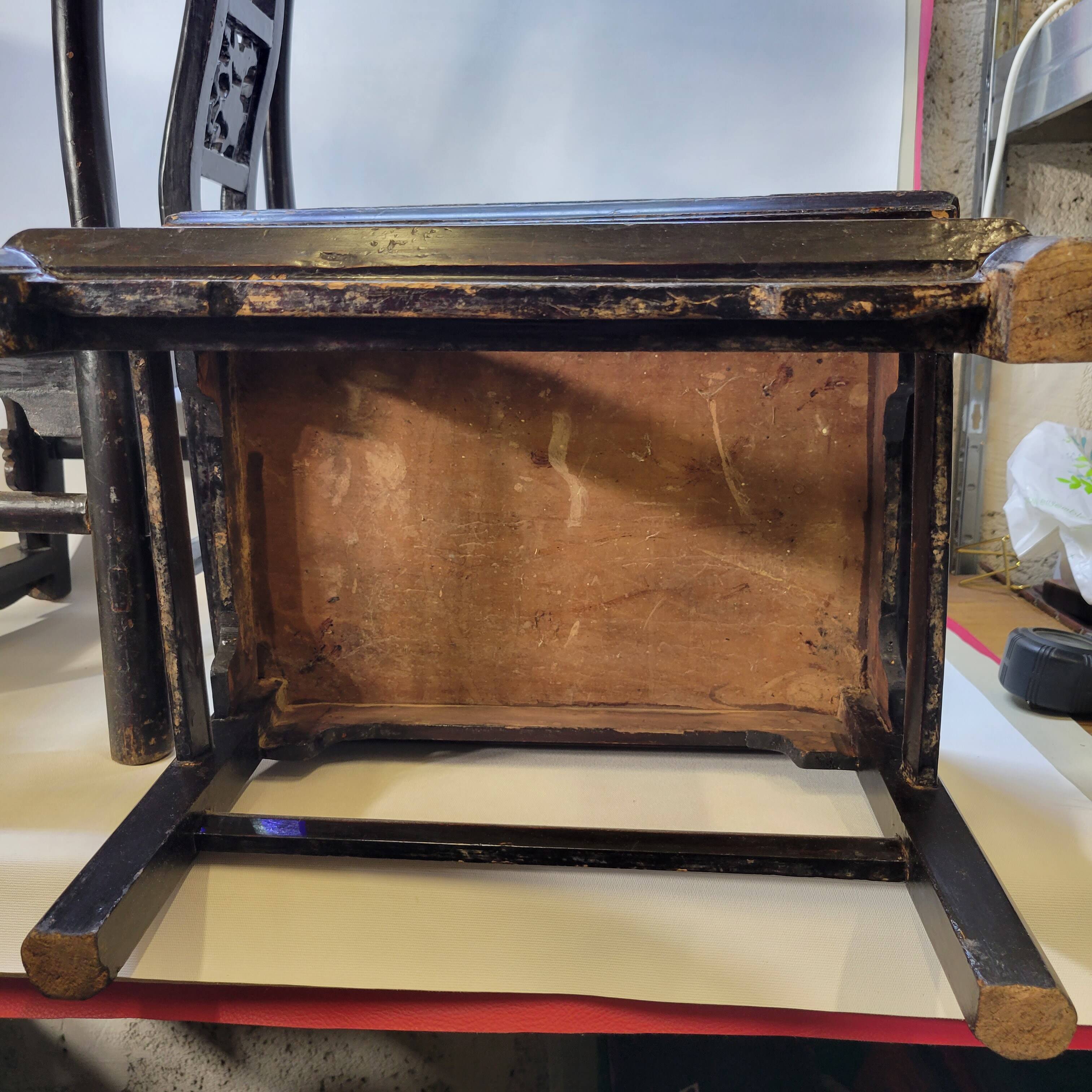 Pair of old chairs armchairs 19th century Chinese stools in black lacquered wood