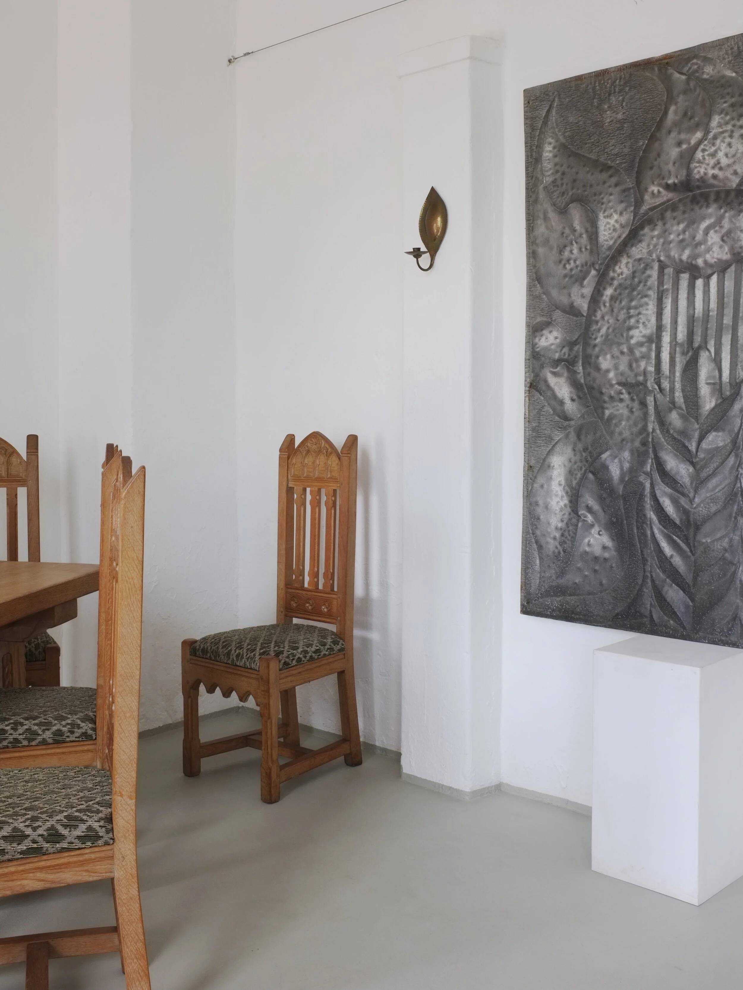 Gothic revival refectory dining table and chairs set of 7 France