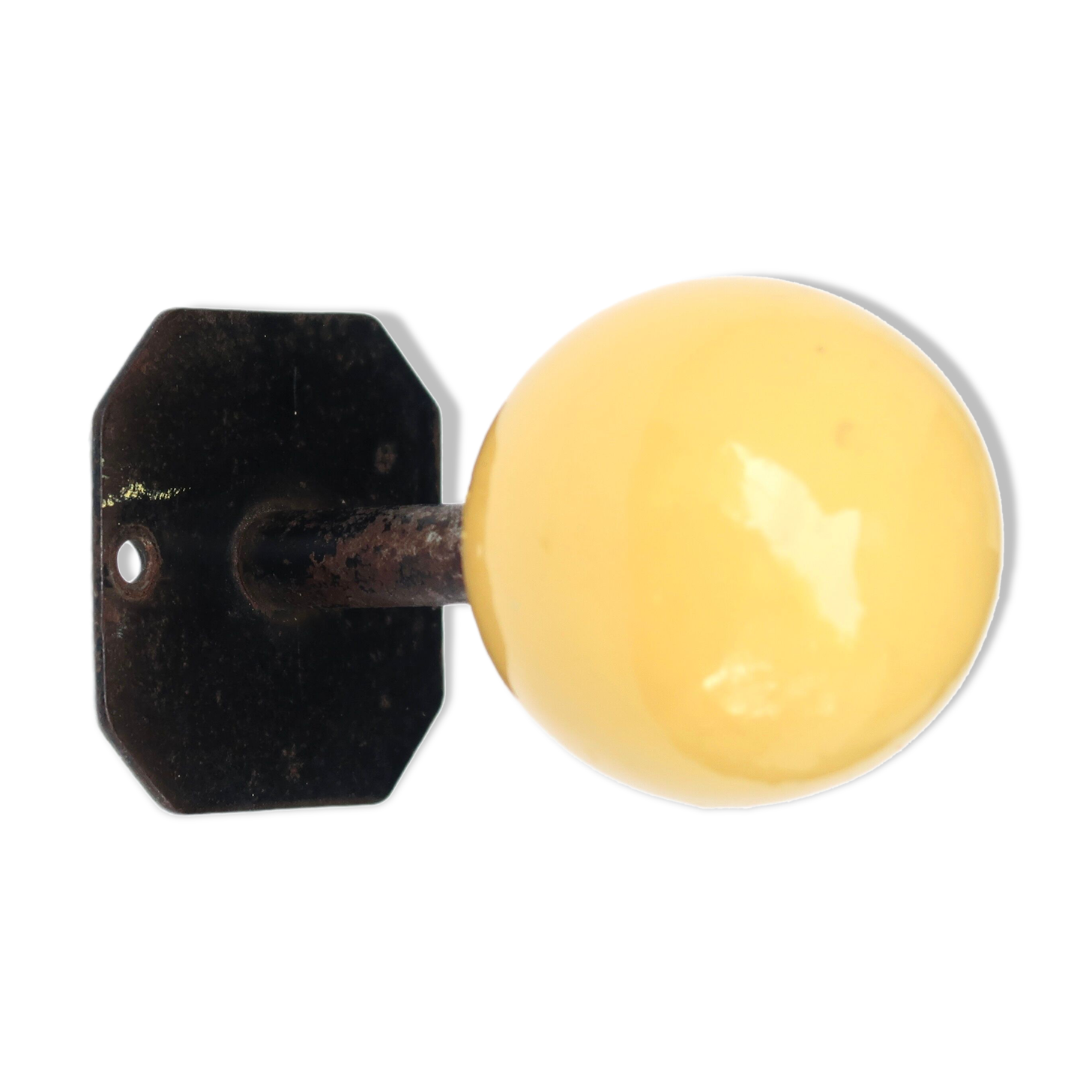 Metal hook, yellow wood ball, 50s