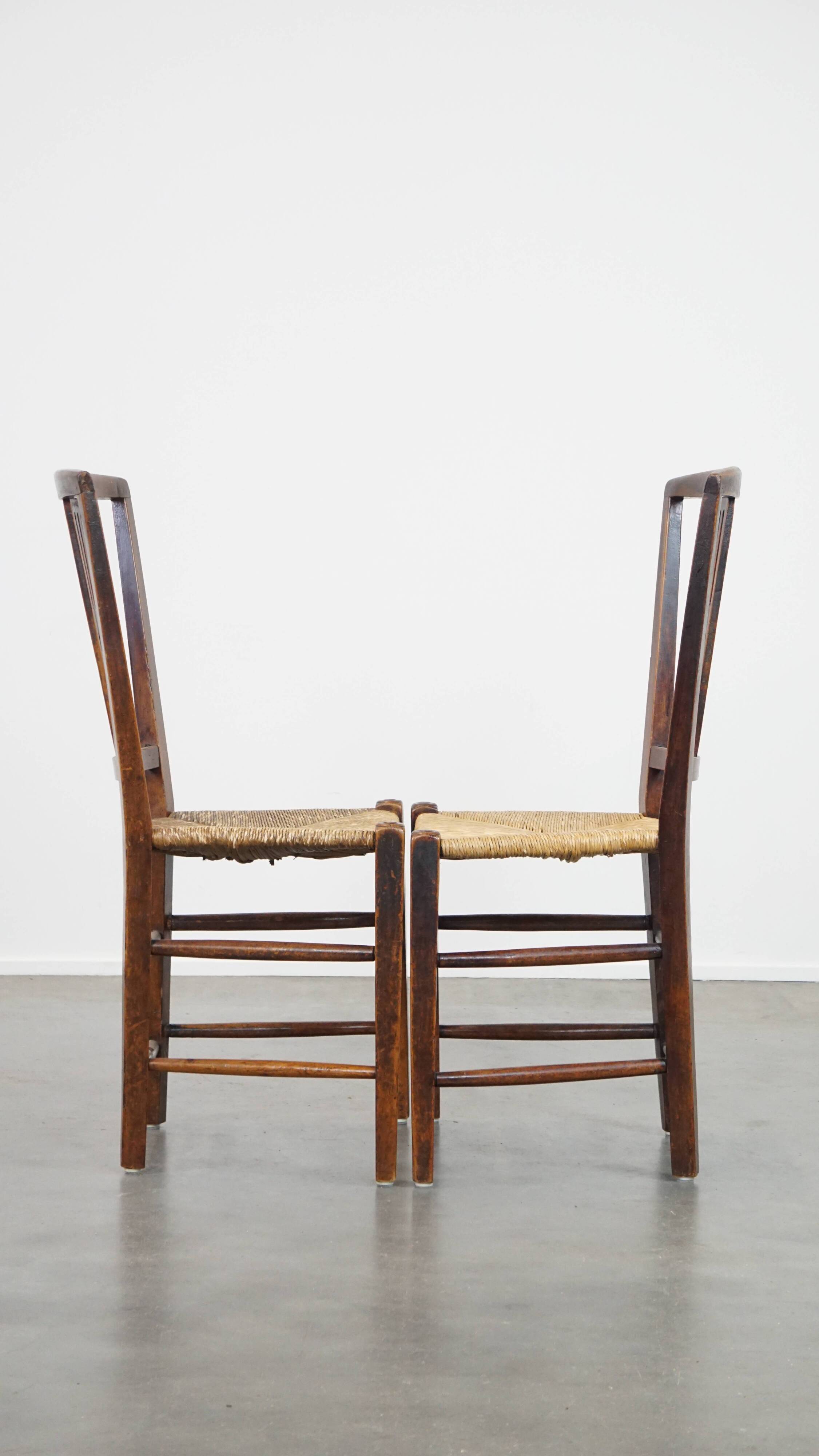 Lot de 4 chaises de salle à manger anglaises anciennes du XIXe siècle avec assises en osier