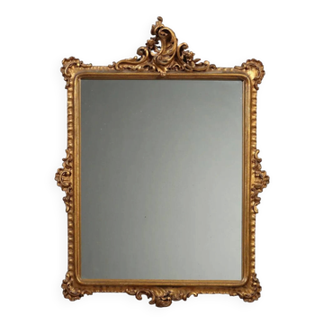 Miroir ancien style rococo en bois sculpté doré XXe siècle