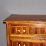 Commode de style Louis XVI en noyer et marqueterie XIX