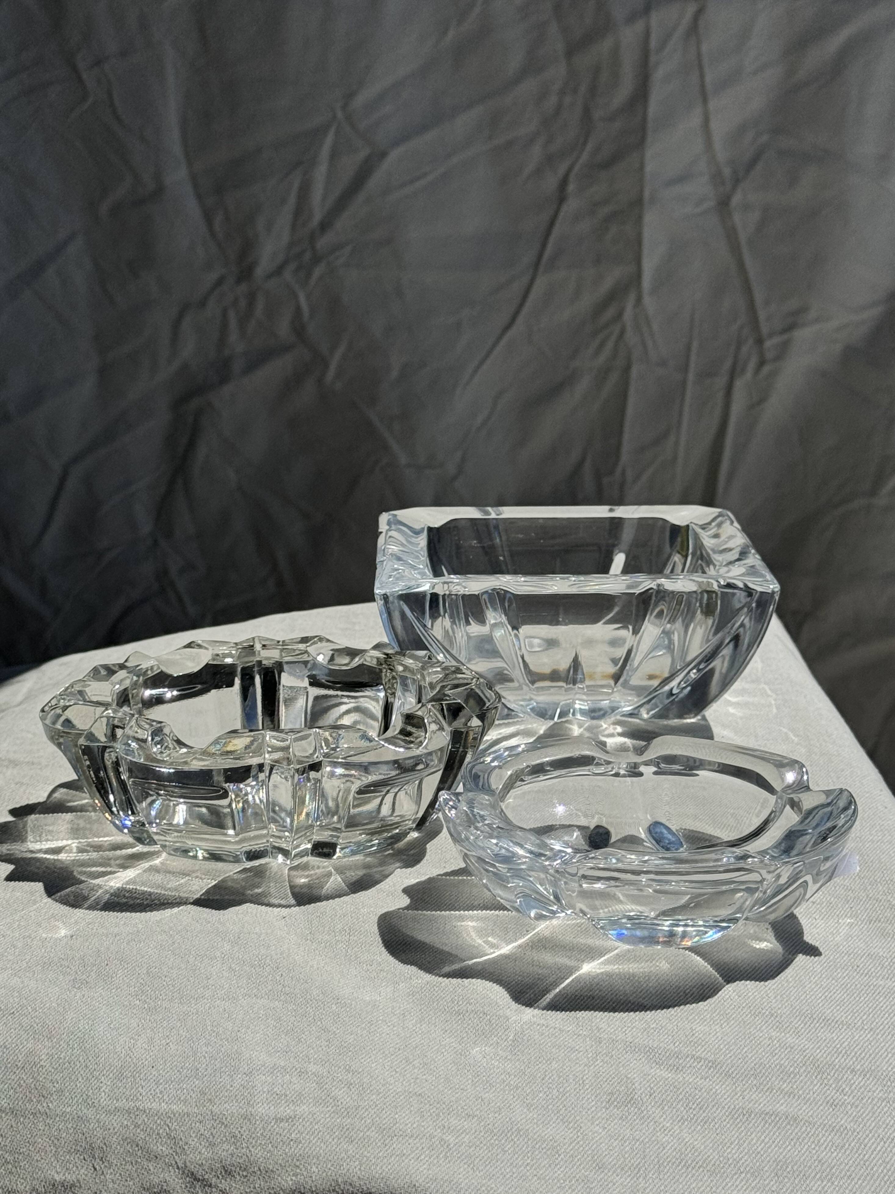 Large vintage square solid glass ashtray
