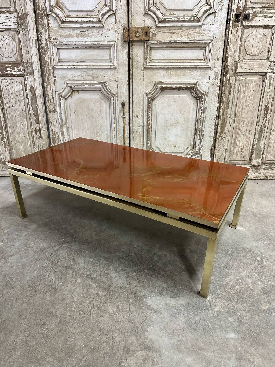 Guy Lefèvre coffee table for Maison JANSEN, imitation lacquer top, circa 1970.