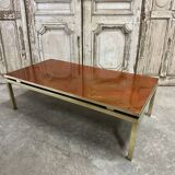 Guy Lefèvre coffee table for Maison JANSEN, imitation lacquer top, circa 1970.