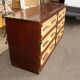 Six-drawer mahogany and straw chest of drawers, circa 1950, made in Mexico