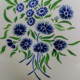 Plat ancien Badonviller modèle francine fleurs bleues et vertes au pochoir