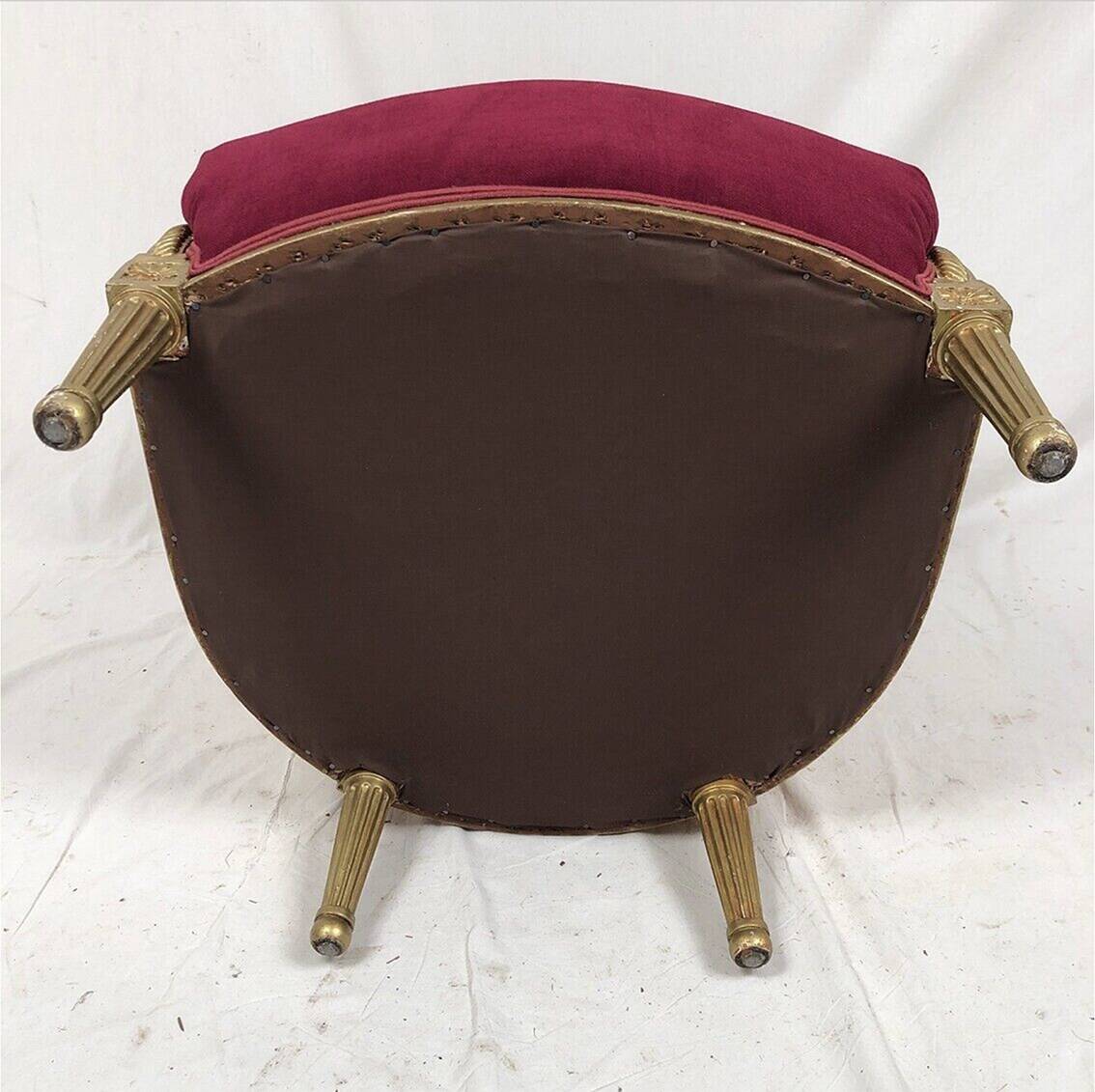 Bergère in gilded wood trimmed with fuchsia silk and velvet, art deco inspired by Louis XVI