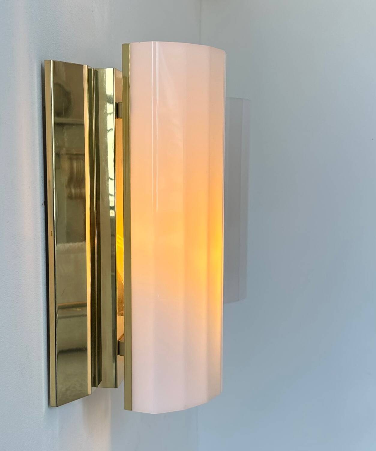 Pair of brass and perspex wall lights, Fagerhult Sweden 1970