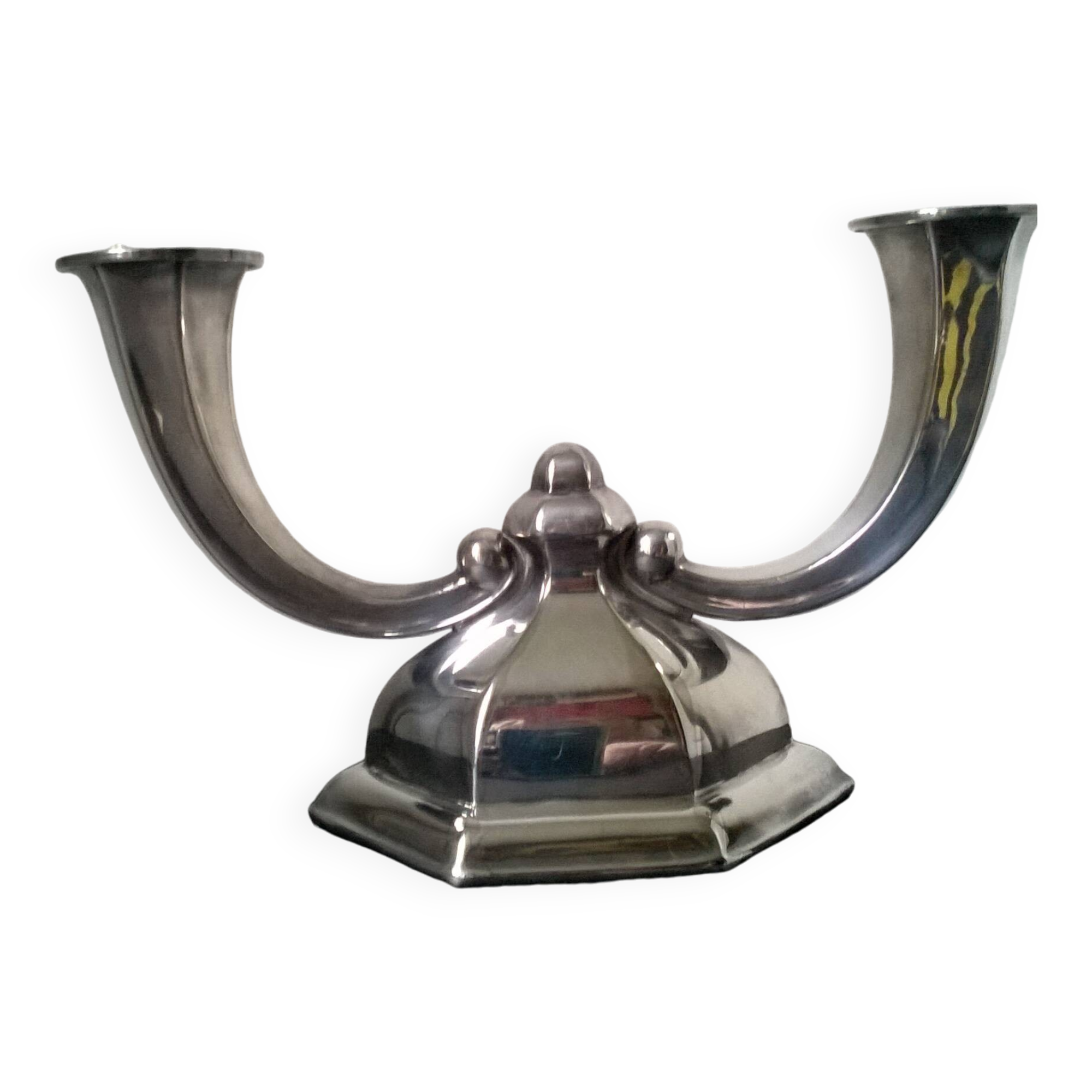 Art Deco silver metal candle holder - candlestick
