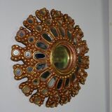 Vintage multi-faceted witch mirror in golden wood 1960 rare