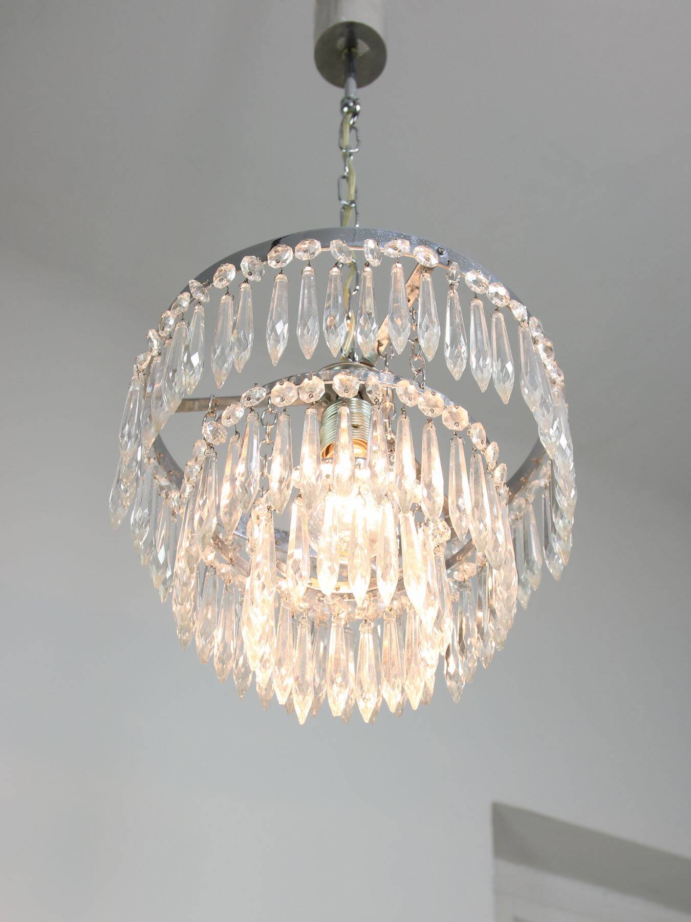 Vintage Italian Crystal & Chrome Chandelier, 1970s