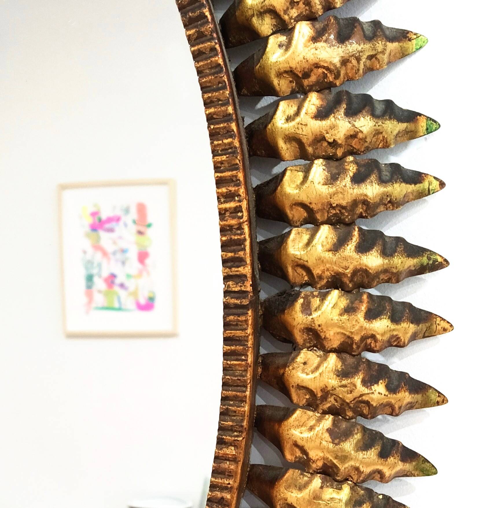 Vintage gold metal sun mirror 1960