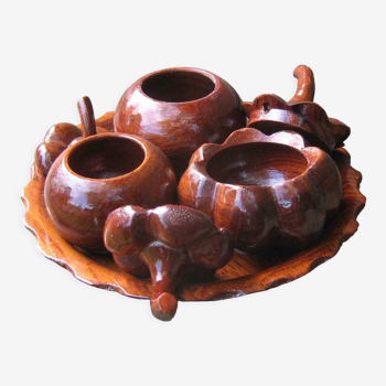 Set of 3 wooden bowls with tray