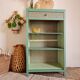 Renovated library shelf green color and floral atmosphere