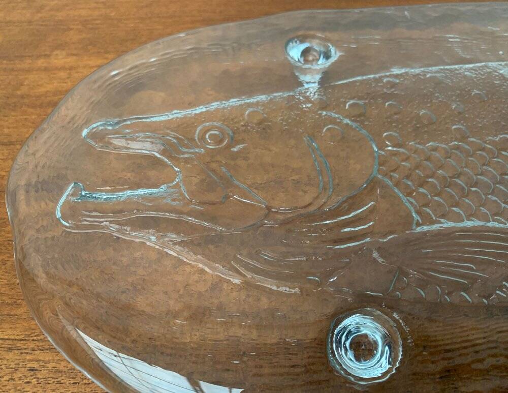 Large Vintage Glass Plate in the Shape of a Swedish Fish by Pukeberg Glass