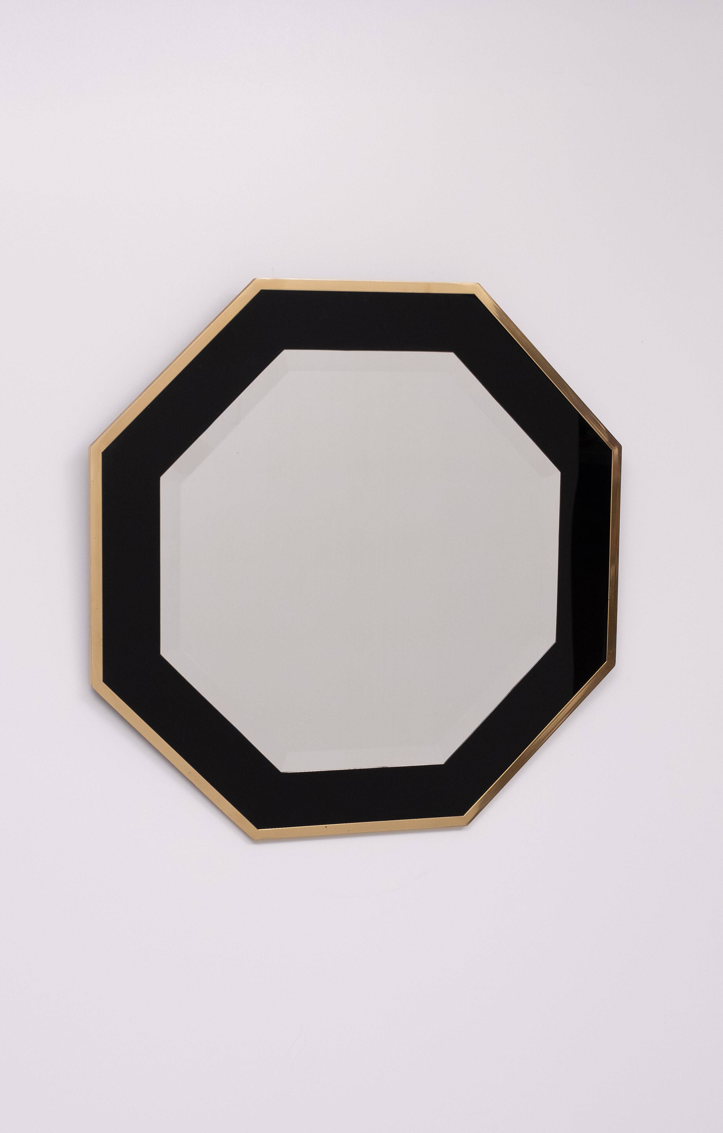 Octagonal Mirror frame in brass 1970s