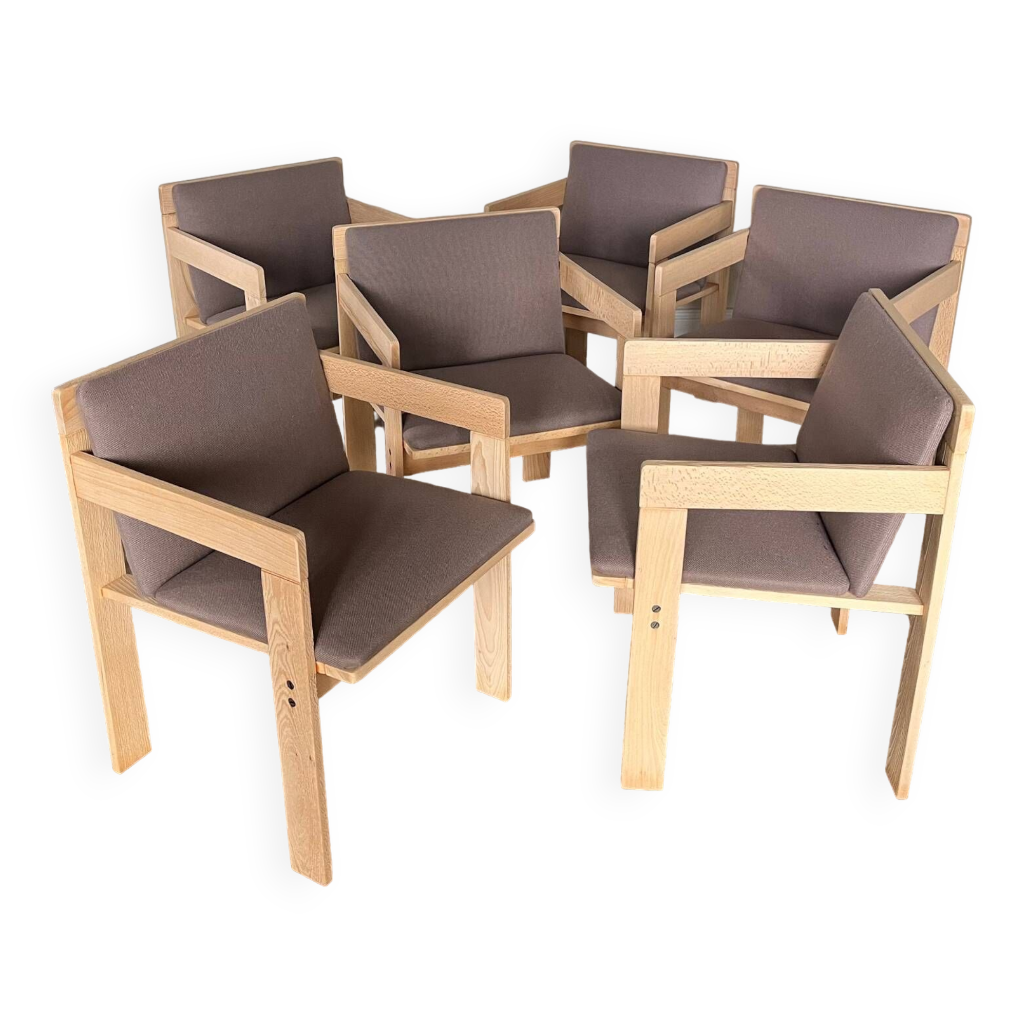 Set of 6 Fratelli Reguitti natural wood armchairs