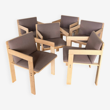 Suite de 6 fauteuils en bois naturel Fratelli Reguitti