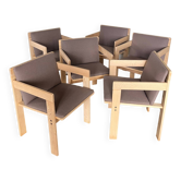 Suite de 6 fauteuils en bois naturel Fratelli Reguitti
