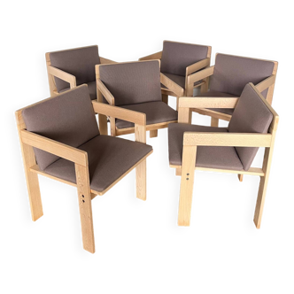 Suite de 6 fauteuils en bois naturel Fratelli Reguitti