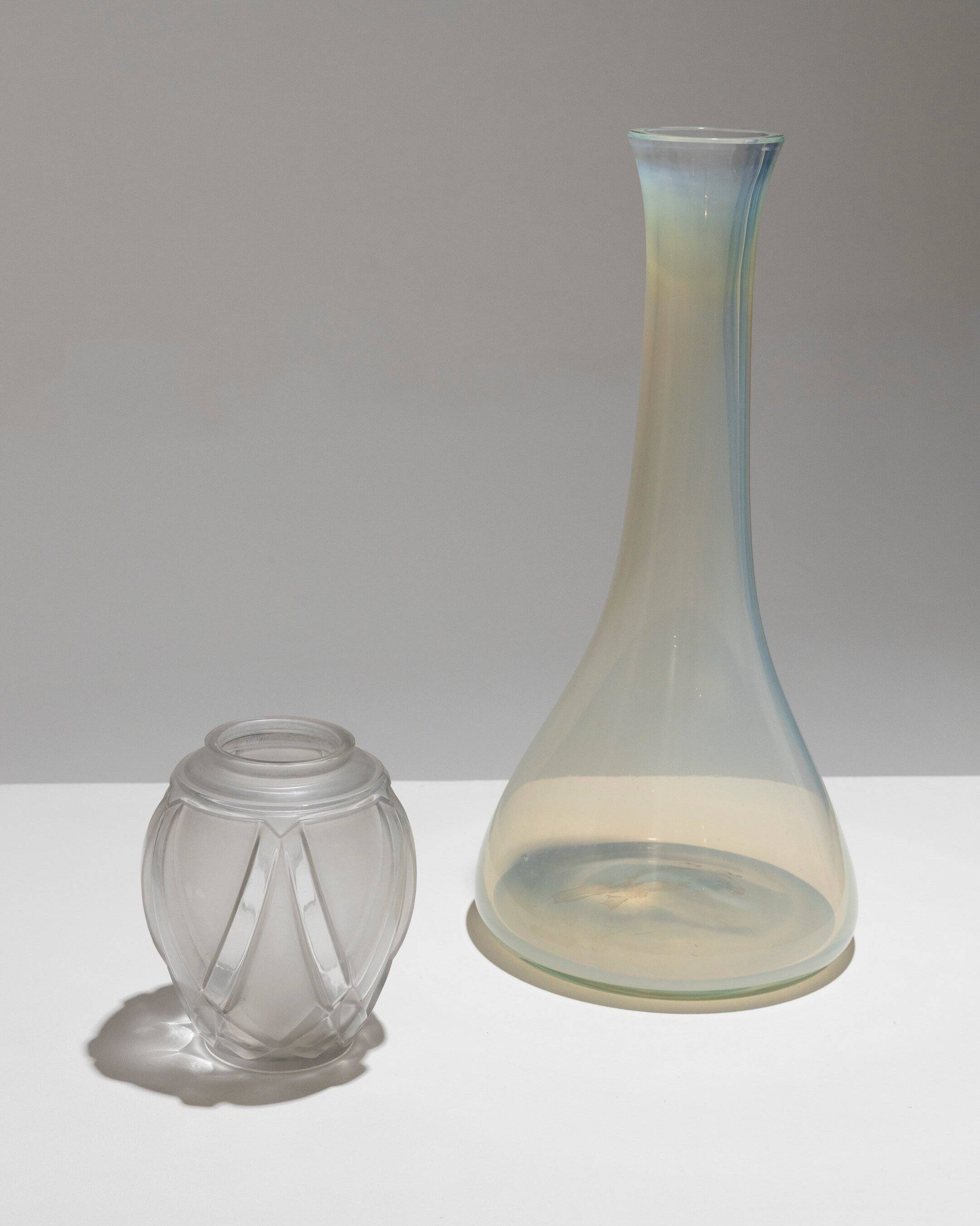 Tall glass vase with long neck, 1950s