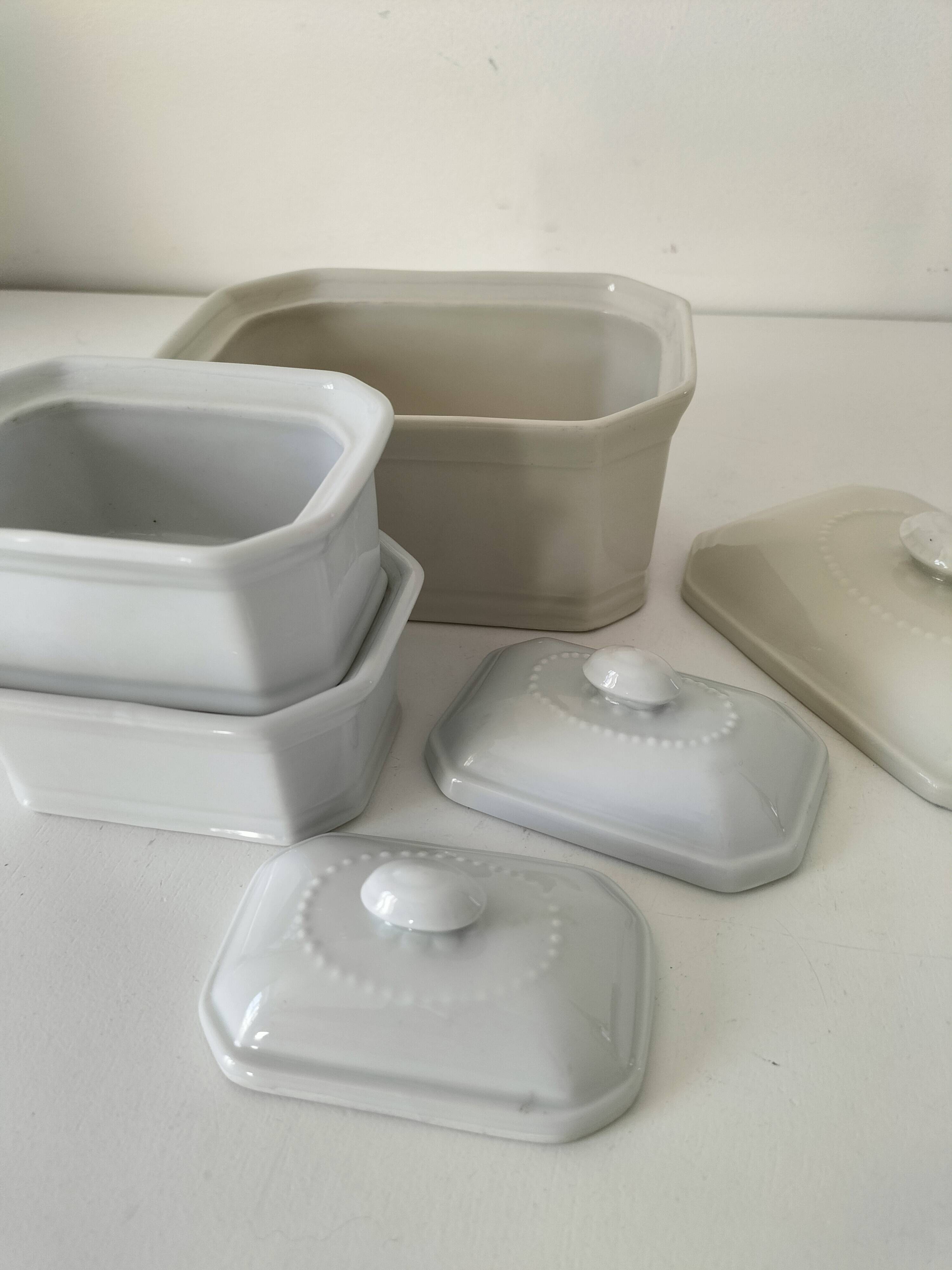 Trio de terrines Apilco porcelaine modèle perlé