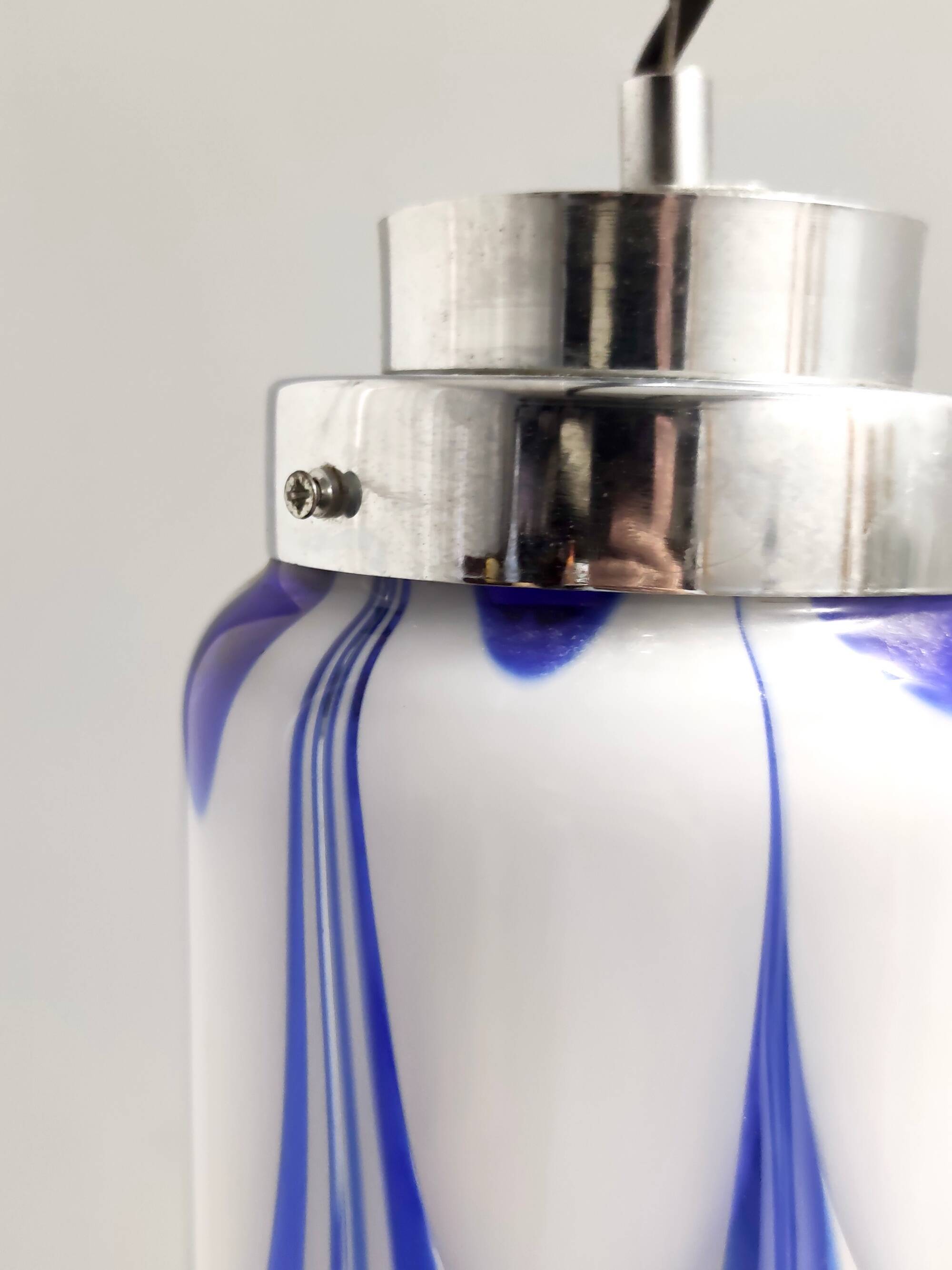 Blue & White Murano Glass Bell Pendant Ascribable to Mazzega, Italy, 1970s