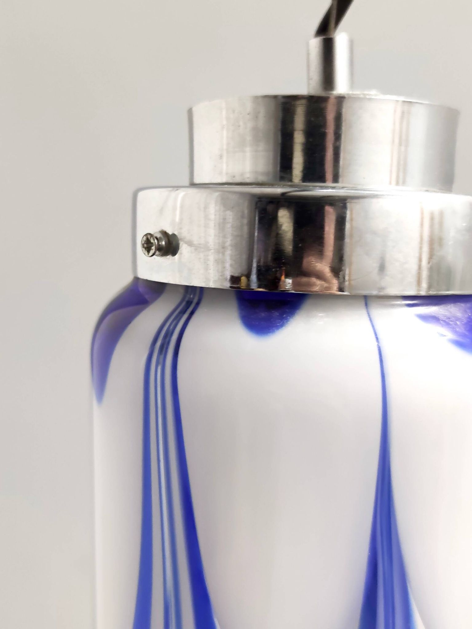 Blue & White Murano Glass Bell Pendant Ascribable to Mazzega, Italy, 1970s