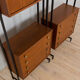 Pair of Italian mid century freestanding wall units in teak with brass handles.