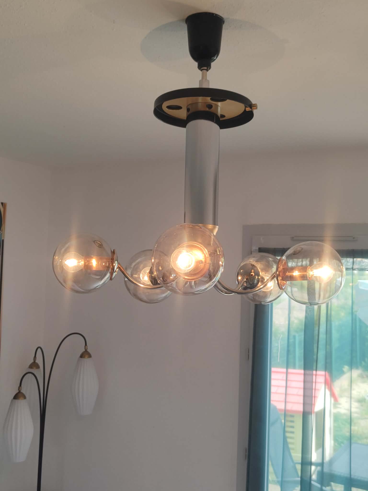 Vintage 1980 smoked glass pendant light