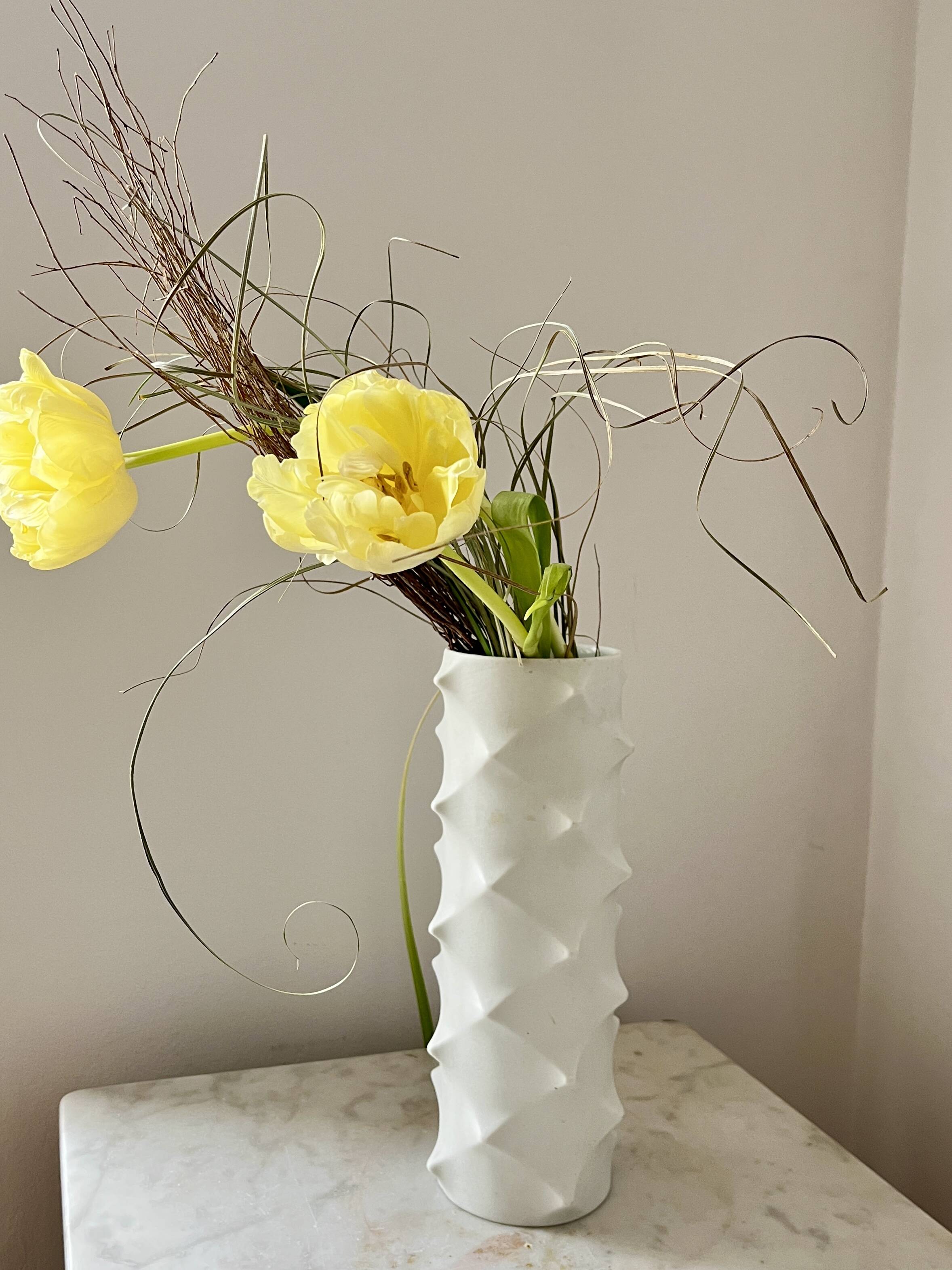 Vintage Bisque Porcelain Op Art Spike 501 Vase by Scherzer, Space Age 1970s
