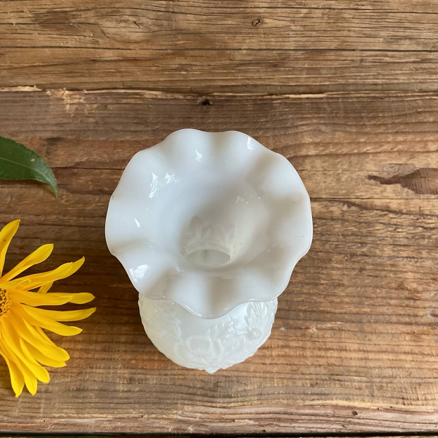 Small white milk glass vase